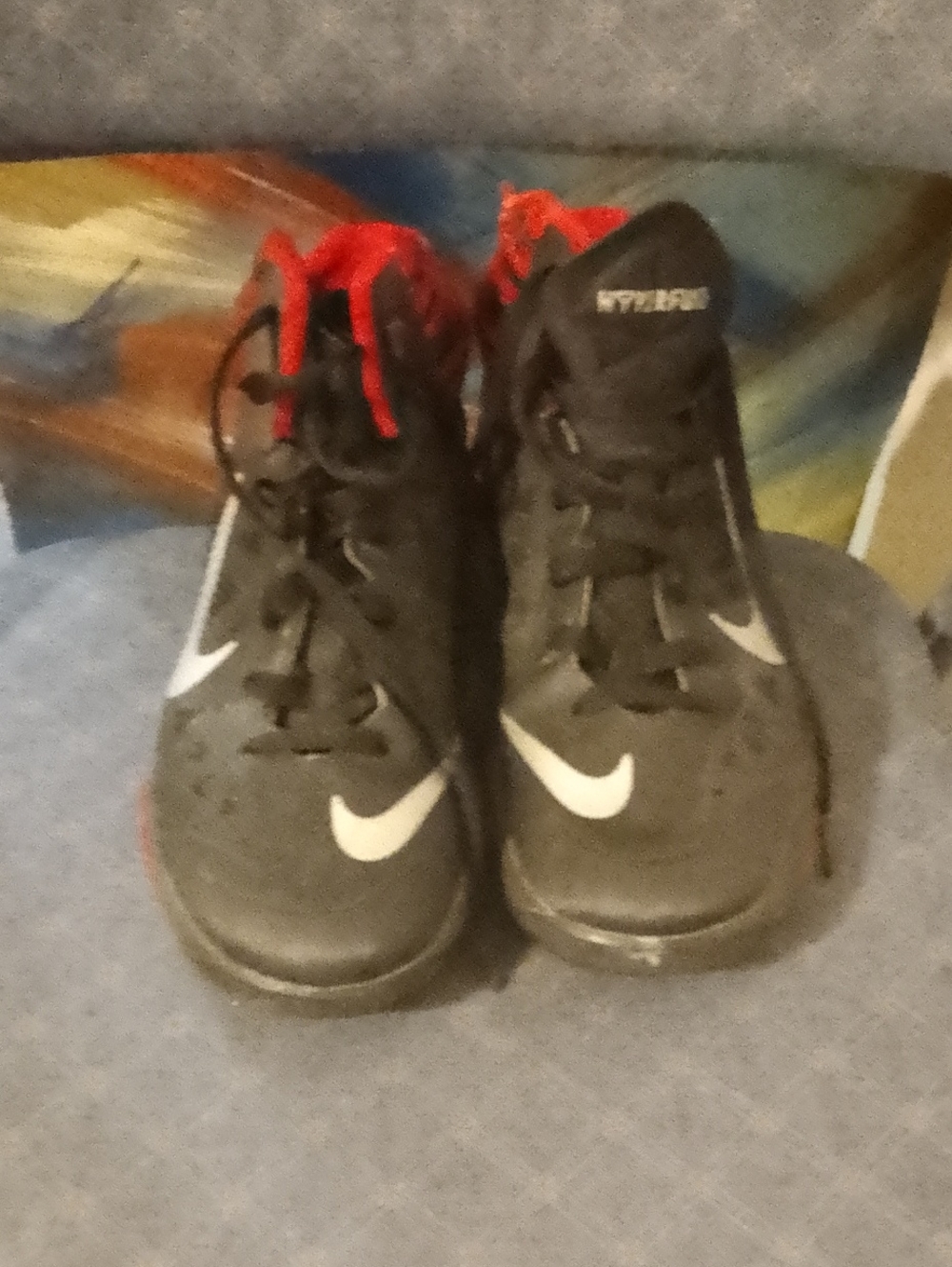 Nike Black and Red High-Top Sneakers with White Swoosh